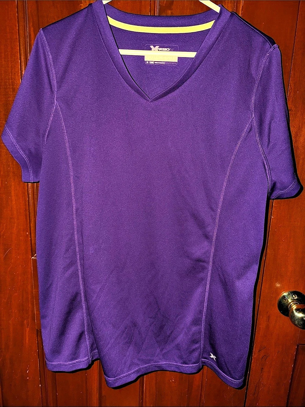 XFRSION Women's Short Sleeve Quick-Dri V-Neck Tee in Purple Size 1X